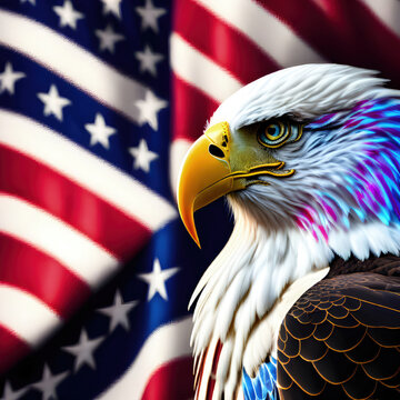July 4th theme, US flag with eagle. Generative AI