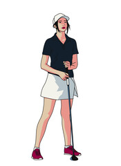 girl holding golf stick vector art illustration