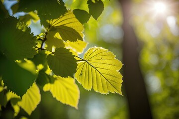 Fototapeta premium Background of green foliage in spring. Generative AI