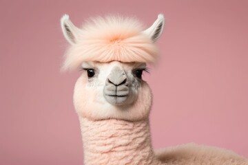 Fototapeta premium quirky alpaca with a bold pink mohawk hairstyle. Generative AI