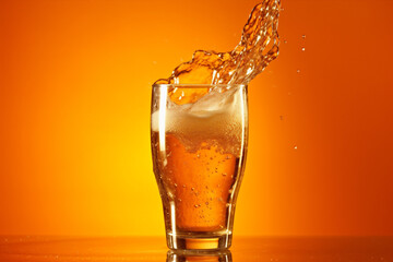 bubble cold brewery glass foam alcohol beer drink gradient background splash. Generative AI.