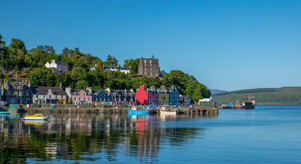 Fototapeta na wymiar The famous town of Tobermory, Isle of Mull, where the children's programme Balamory was filmed. A summer holiday destination for travel