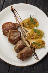 Delicious meat dishes close up