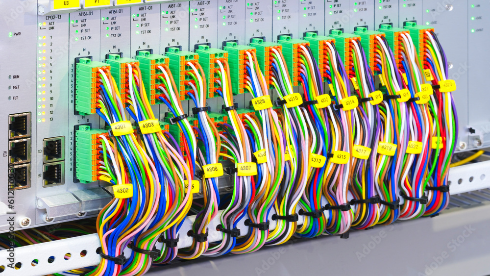 Poster new automated system of electric power supply and distribution. electric boxes with high-voltage equ