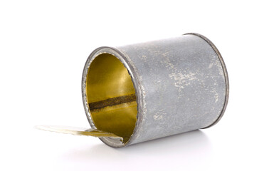 The open tin can on a white background