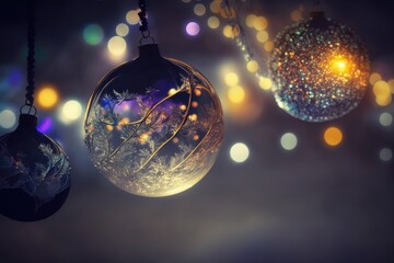 Fototapeta na wymiar Christmas ornaments hanging from a string. Generative AI