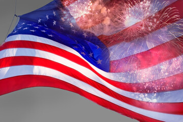 american flag, with fireworks for july 4th, independence day summer holiday  