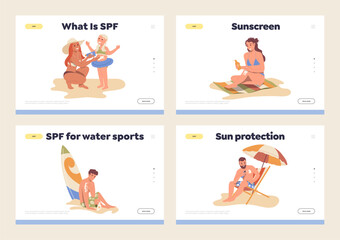 Set of landing page design template dedicated to sun protection during summer vacation time