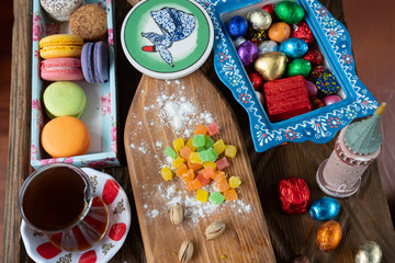 Turkish Delight in the Grand Bazaar, Turkish Coffee in the Colorful Ramadan Eid Candy and Chocolate, Traditional Ottoman Cuisine Desserts Photo, Üsküdar Istanbul, Turkiye