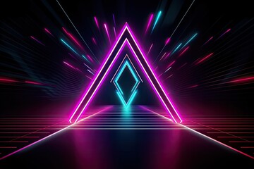 neon triangle on a dark background with futuristic vibes. Generative AI