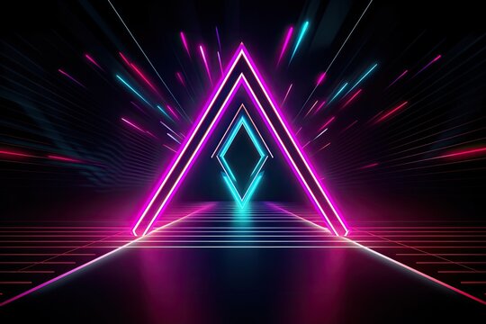 neon triangle on a dark background with futuristic vibes. Generative AI © Vusal