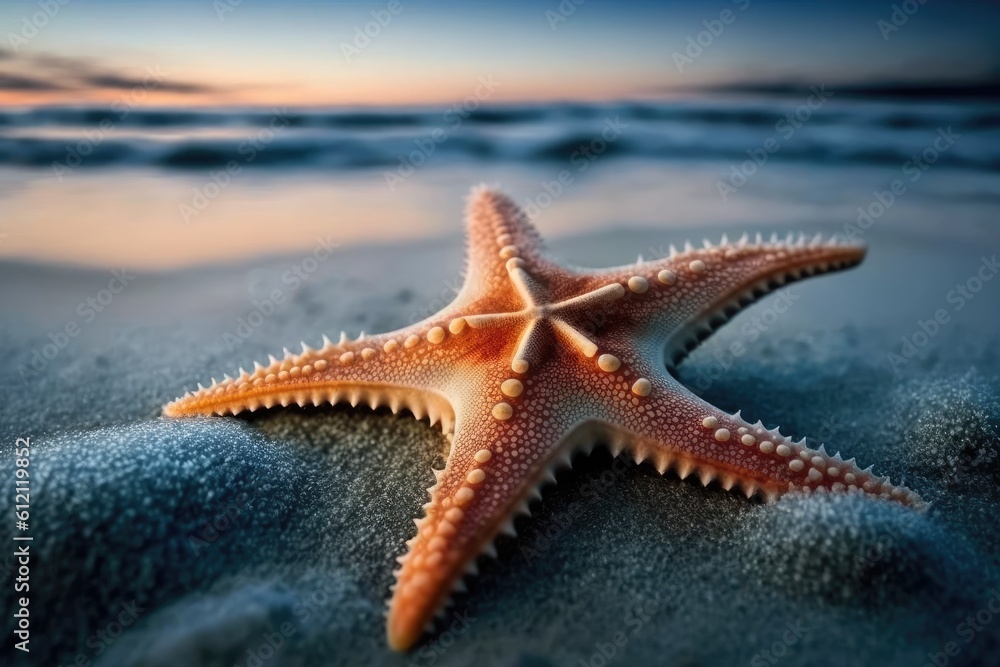 Poster best for web use - starfish on the beach. generative ai