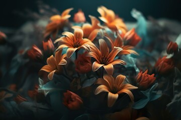 Fototapeta na wymiar Abstract backdrop of orange blooms. Generative AI