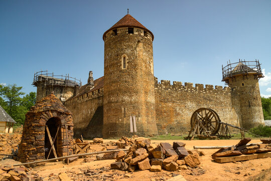 View on the medieval construction of Guedelon in Bourgogne in France