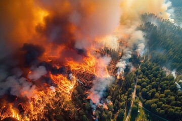 Fototapeta na wymiar Forest fire with trees on fire