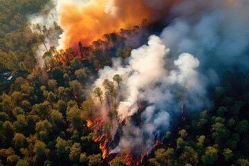 Forest fire with trees on fire