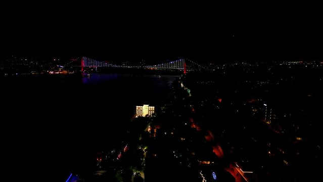 night bosphorus bridge istanbul stock video from bird's eye view of a flying drone