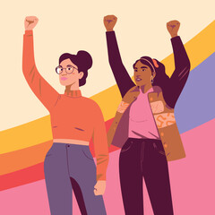 lgbtq couple with fists up representing lgbtq diversity, vector illustration