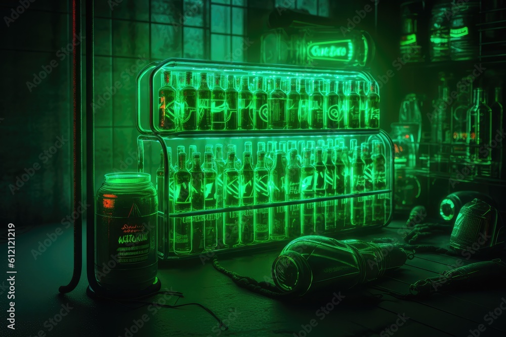Poster Digital binary code, glowing neon style, binary data background, Panoramic banner, out of focus, green color