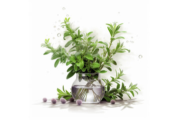 Bouquet of fresh basil leaves in a glass pot on white background, Generative AI