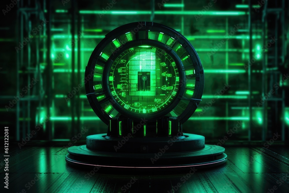 Poster Digital binary code, glowing neon style, binary data background, Panoramic banner, out of focus, green color