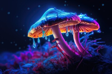 Fototapeta na wymiar Fantasy magic mushrooms in neon light