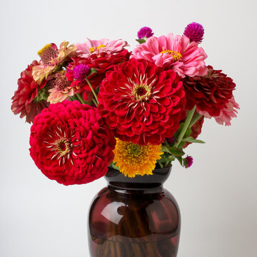 Vase Full Of Zinnias