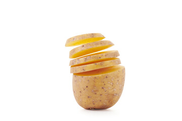 Potato slices on white background