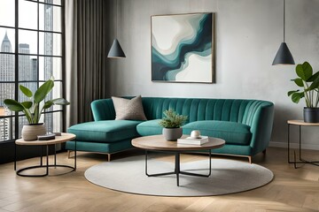 modern living room with sofa generated by AI technology 