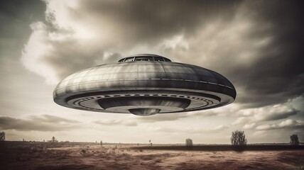 Fototapeta na wymiar UFO flying through sky