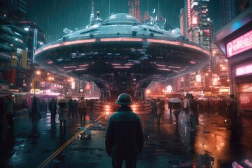 Naklejka premium A futuristic city on a distant planet