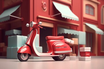 Scooter with boxes. 3d illustration.