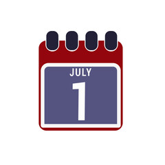 Calendar displaying day 1st ( first ) of the July - Day 1 of month. illustration