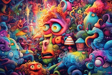 Naklejka premium Colorful doodle art Generative AI