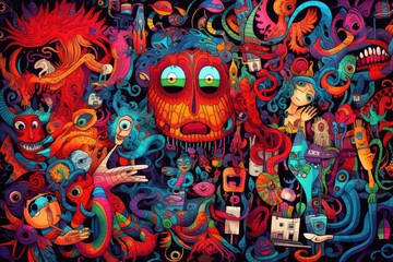 Fototapeta premium Colorful doodle art Generative AI