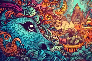 Fototapeta premium Colorful doodle art Generative AI