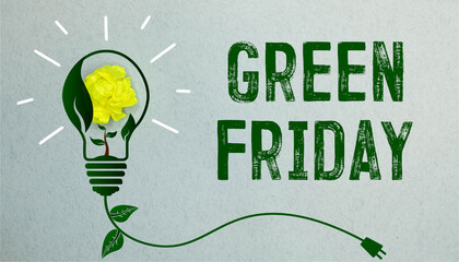 green paper clips and a green leaf of a plant, as well as a pen and a notebook with the inscription green Friday