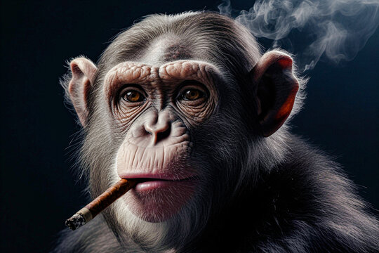 portrait of a monkey smoking a cigar ai generation High quality photo