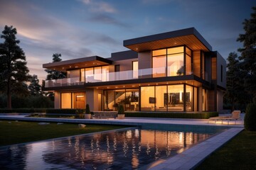 Obraz premium Modern house real estate exterior architecture of luxury home in beautiful villa Generative AI