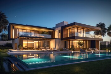 Fototapeta premium Modern house real estate exterior architecture of luxury home in beautiful villa Generative AI