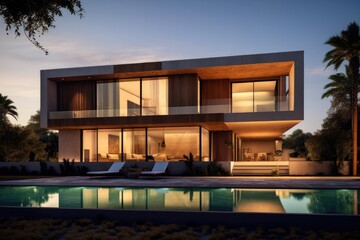Fototapeta na wymiar Modern house real estate exterior architecture of luxury home in beautiful villa Generative AI