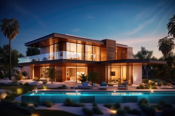 Fototapeta premium Modern house real estate exterior architecture of luxury home in beautiful villa Generative AI