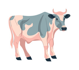 Cute cartoon cow grazing on organic pasture