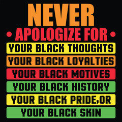 Obraz premium Never Apologize For Your Blackness Black History Month T-Shirt Design