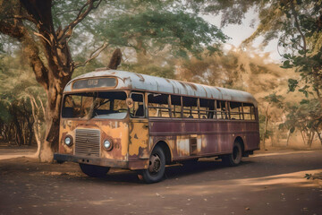 vintage rusty african intercity bus - generative AI