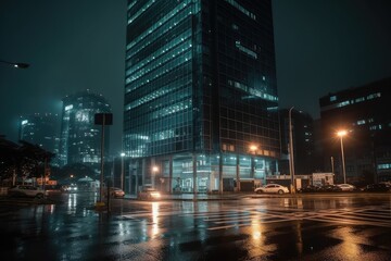 Fototapeta na wymiar skyscraper towering above a bustling urban landscape. Generative AI