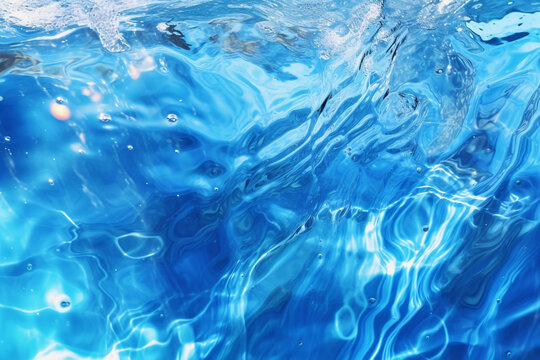 Transparent blue clear water surface texture background. High quality photo Generative AI