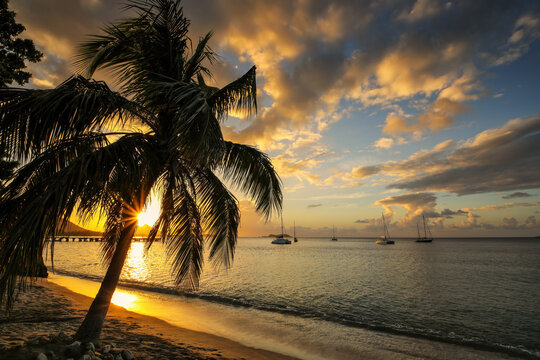 Sunset over Hillsborough Bay, Carriacou Island, Grenada.