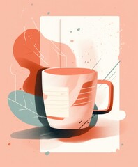 Linear illustration of a mug with a drink inside, in a minimalist style. Generative AI