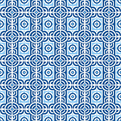 Fototapeta premium Decorative Greek blue and white geometrical seamless pattern, AI-assisted creation